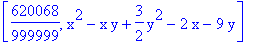 [620068/999999, x^2-x*y+3/2*y^2-2*x-9*y]